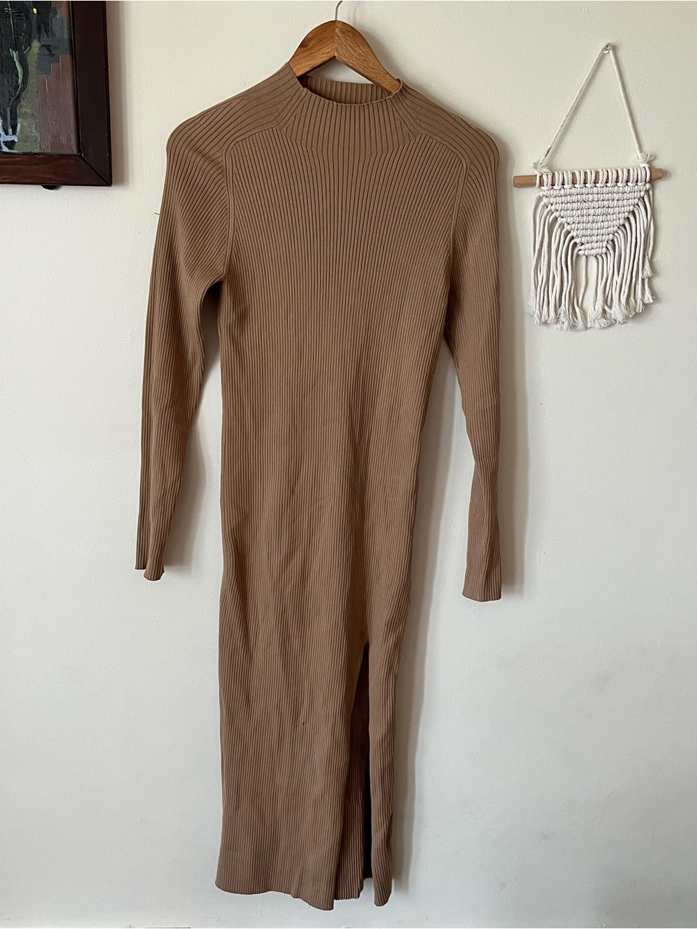 Wilfred Ribbed alchemy Midi Dress in Camel- Size Large PTP 22 inch